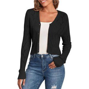 Women's Crochet V Neck Knit Sweater  1-black